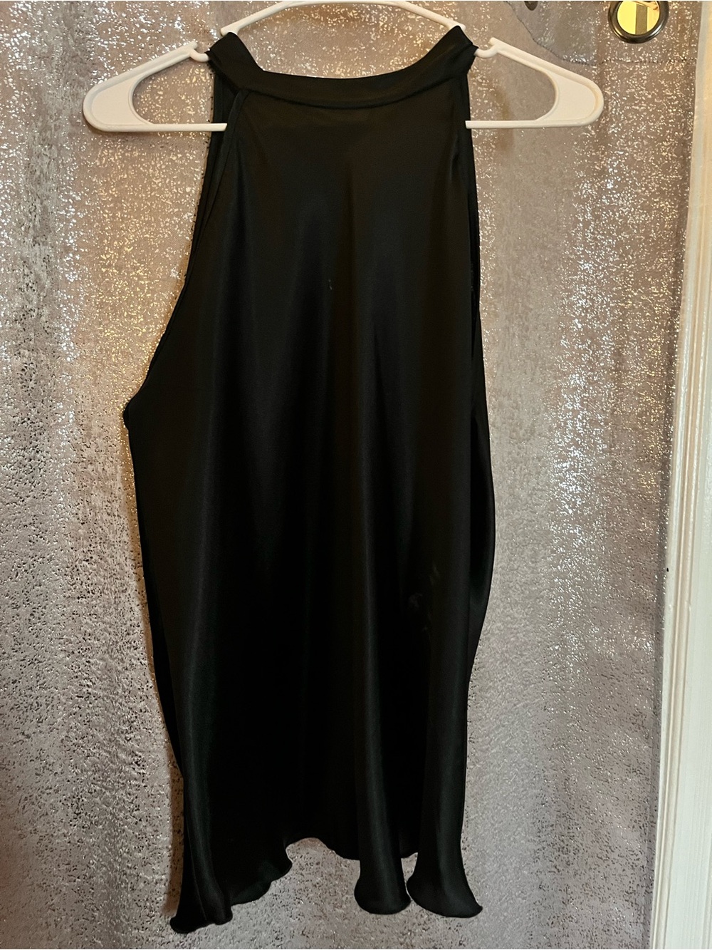 Tiana B. Black Asymmetrical halter blouse